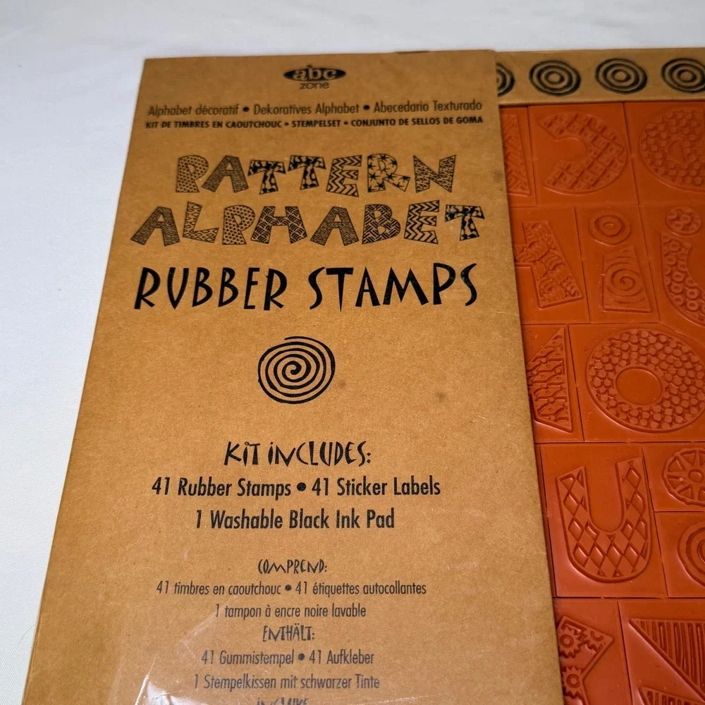 Rubber Stampede Pattern Alphabet Rubber Stamp Kit 41pc Black Ink Pad 995.01 NEW